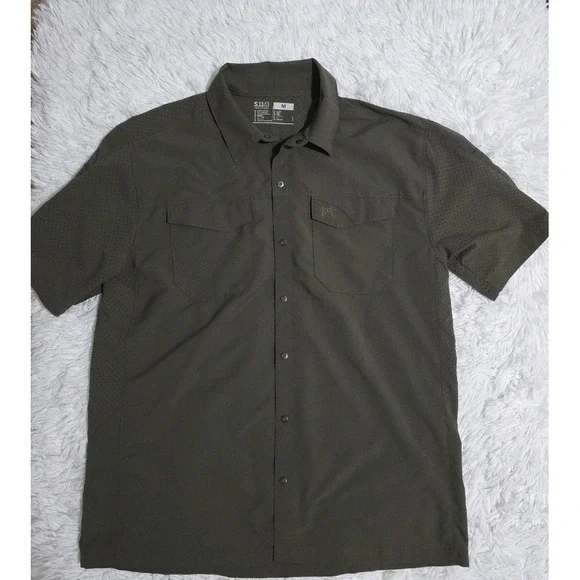 5:11 Mens Tactical Green Small Dri Fit Fishing Short Sleeve Button Shirt Medium - Picture 1 of 6